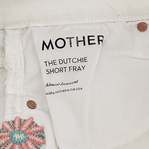MOTHER The Dutchie Fray Embroidered Denim Shorts Women’s 24 Almost Innocent NWT - Picture 4 of 7